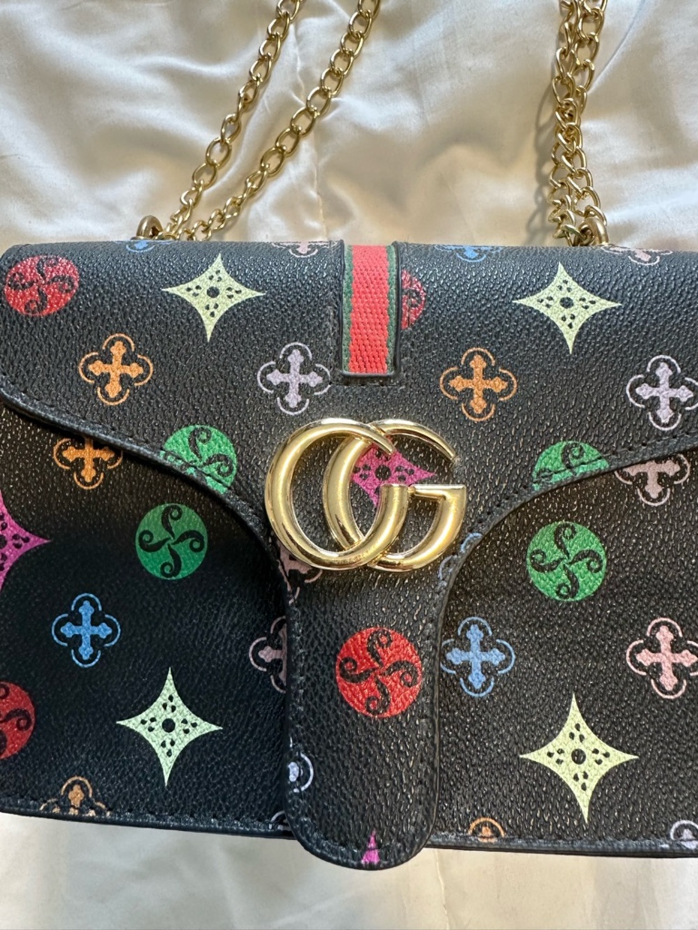 GG Multicolor Monogram Leather Crossbody Bag - Black